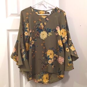 Olive Green Floral Blouse
